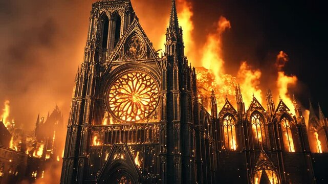 The Notre Dame Cathedral burns in Paris, France, on April 15, 2019