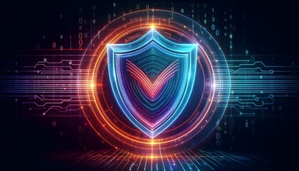 a shield with a glowing background and a glowing background with a glowing circle and a glowing line of lines, Evelyn Abelson, private press, smooth and clean vector curves, a 3D render