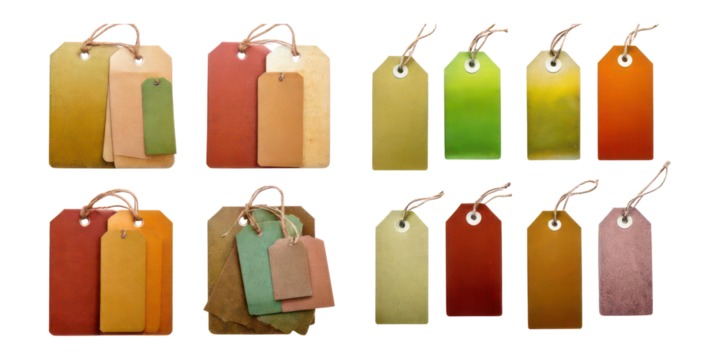 Colorful Tags for Product Labeling and Organization,PNG set collection, isolated on transparent background