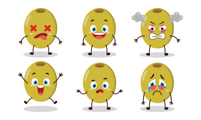 cute green olive cartoon with many expressions vector illustration