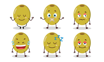 funny green olive cartoon with various expressions vector illustration