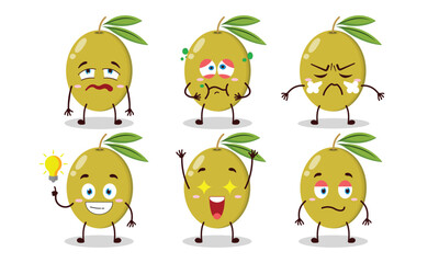 funny green olive cartoon with different expressions vector illustration