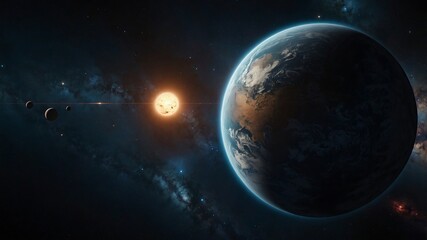 Fototapeta premium Earth and Moon in Space with a Blue Planet and Cosmos Background