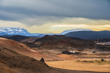 nature sceneries inside the Namaskard geothermal area, Iceland