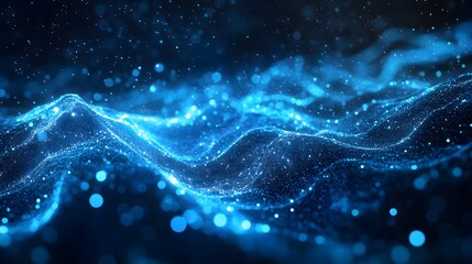 Abstract Blue Glowing Particle Wave Background