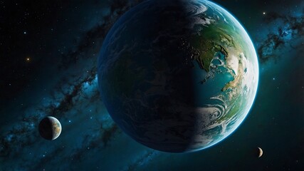 Obraz premium Earth and Moon in Space with a Blue Planet and Cosmos Background
