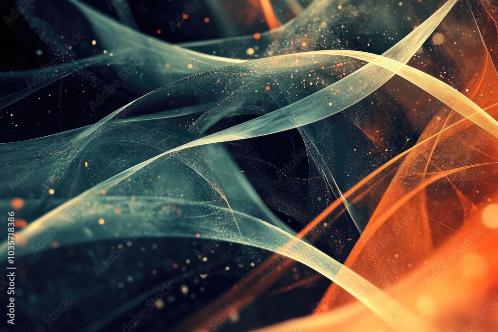 Wall mural vibrant abstract art featuring dynamic flowing lines in orange and teal, creating a mesmerizing sens