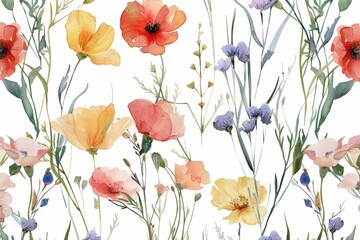 Naklejka premium Watercolor Illustration of a Wildflower Meadow