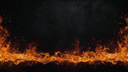 Flames of fire border at bottom of black grunge background