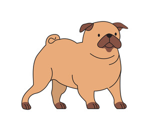 Cute minimalistic dog. Beige adorable bulldog. Cute domestic animal and pet, mammal. Puppy of luxury breed. Toy and mascot. Linear vector illustration