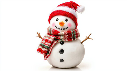 Colorful Christmas snowman with a scarf and hat on white background 