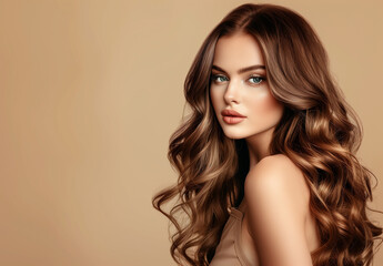 Naklejka premium Healthy glance model woman with long hairstyle, clean healthy fresh skin looking at camera