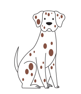 recommend clip art: Cute minimalistic dog. White dalmatian sitting. Cute domestic animal and pet. Puppy of luxury breed. Adorable spotted doggy. Linear vector illustration