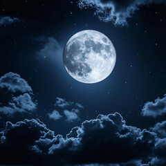 Full moon shining brightly in night sky