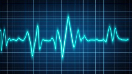Heartbeat pulse line on a blue grid background, symbolizing medical monitoring