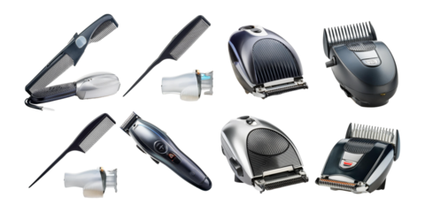 Collection of Professional Hair Cutting Tools, PNG set collection, isolated on transparent background