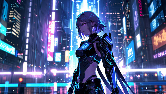 person in the city with guns and sword