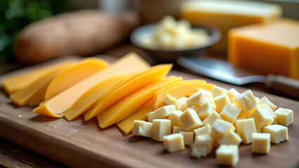 Cheese Dice and Slice Display on Rustic Wooden Boards for Bridal Events