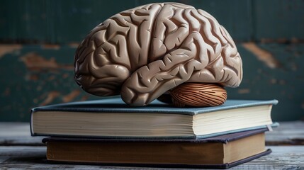 the brain lies on books.