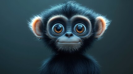 Fototapeta premium Cute 3D Cartoon Gibbon with Big Eyes and Smiling Expression