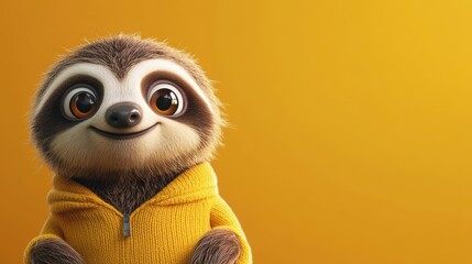 Obraz premium Cute Cartoon Sloth in Bright Yellow Background