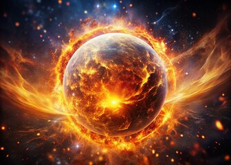 Futuristic Cosmic Energy Sphere with Swirling Fire and Particles for Dynamic Product Photography