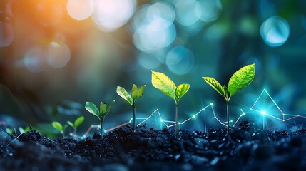 A visual representation of plant growth with a graph overlay, symbolizing progress and sustainability.