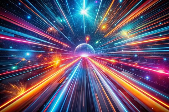 Futuristic Cosmic Hyperjump with Neon Light Trails and Stars in Motion