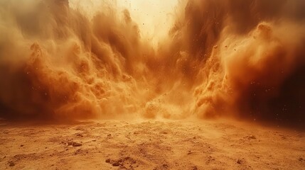 intense dust cloud billowing from the ground resembling a sandstorm in the desert capturing the dynamic movement of particles with a realistic effect of flying dirt and soil