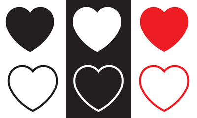 Heart  icon set.  Vector illustration isolated on white and black background. EPS 10