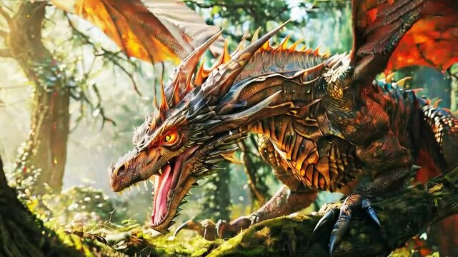 dragon in forest, dragon crying, sad dragon