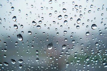 Raindrops on a Glass Surface with a Blurred Background