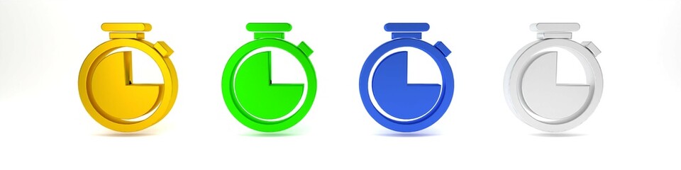 Colorful Stopwatch icon isolated on white background. Time timer sign. Minimalism concept. 3D render illustration