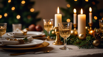 Elegant Christmas Table Setting with Candles and Decor