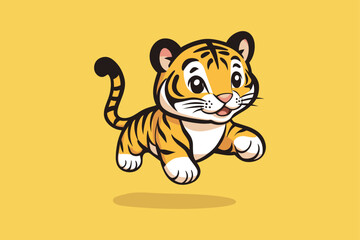 Cute Tiger Jumping Cartoon Vector Icon Animal Nature Icon Concept Isolated Vector Illustration on color background