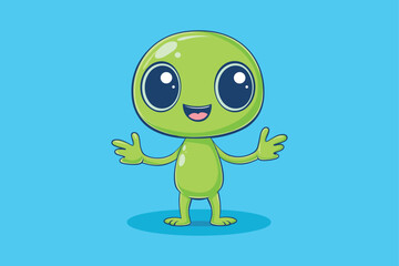 Cute Alien With Metal Hand Cartoon Vector Icon Science Technology Icon Isolated Flat vector on color background 