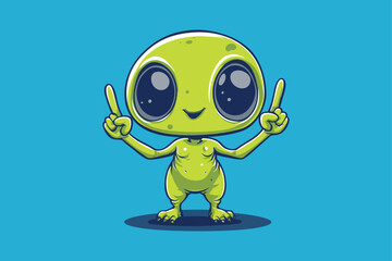 Cute Alien With Metal Hand Cartoon Vector Icon Science Technology Icon Isolated Flat vector on color background 