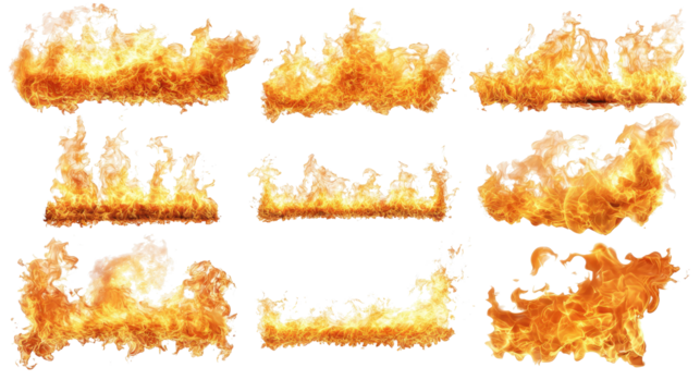 Flaming Fire Borders and Frames on Transparent Background Generative AI