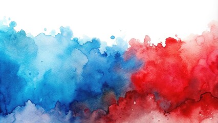 abstract watercolor background with red and blue paint spreading on white paper