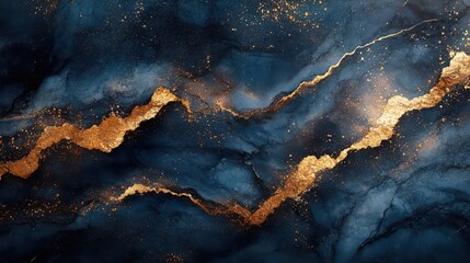luxurious abstract dark blue marble texture infused with striking gold splashes creating an elegant and opulent background with a sense of depth and sophistication