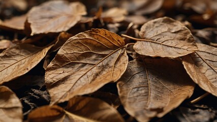 leaves in the background and a pile of leaves nearby