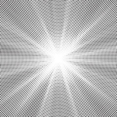 Halftone gradient sun rays pattern. Abstract halftone vector dots background. monochrome dots pattern. Vector background in comic book style with sunburst rays and halftone. Retro pop art design.