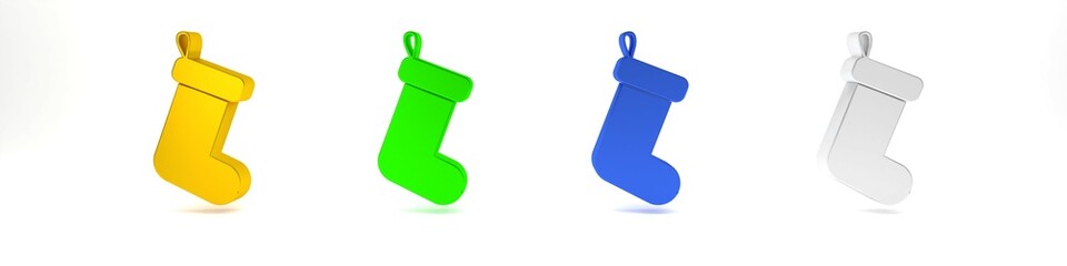 Colorful Christmas sock icon isolated on white background. Minimalism concept. 3D render illustration