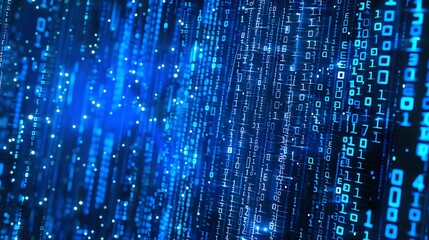 Naklejka premium A digital representation of binary code flowing through a virtual space, symbolizing data and technology.