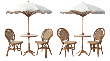 Cafe Tables With Chairs and Parasols Arranged for Outdoor Dining Generative AI