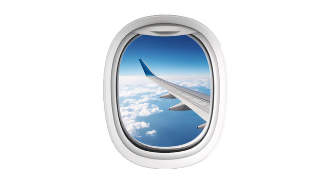 Fototapeta view from airplane window, airplane window transparent background