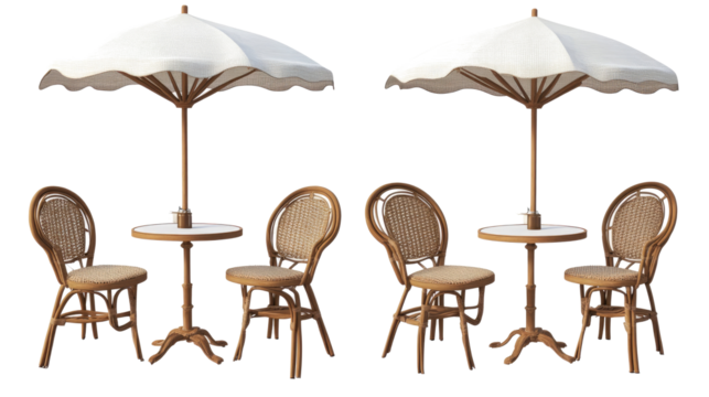 Cafe Tables With Chairs and Parasols Arranged for Outdoor Dining Generative AI