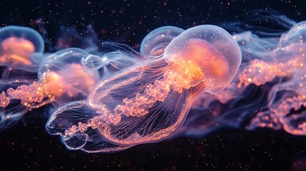 Fototapeta premium Glowing Pink Jellyfish with Bioluminescent Features