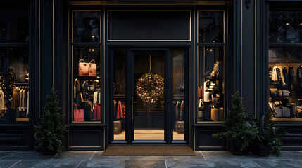 Store decorated with festive elements. Black Friday background sales content and shopping campaigns
