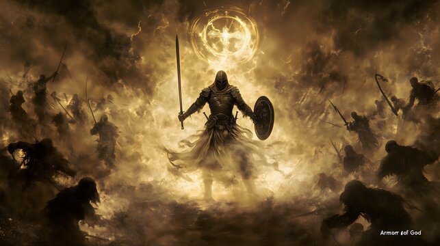 Portrait of a Lone Figure Representing a Christian Warrior, Embodying Faith, Courage, and the Spiritual Battle of Christianity in the Journey of Believers